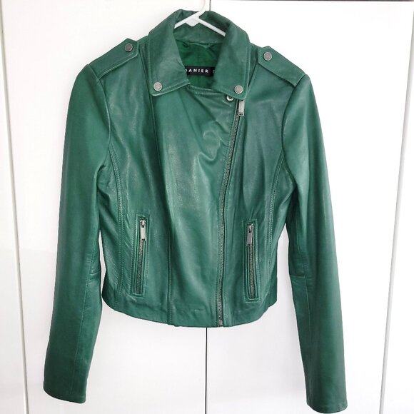 Danier Daria Emerald Green Leather Moto Jacket Size XS - Picture 1 of 13